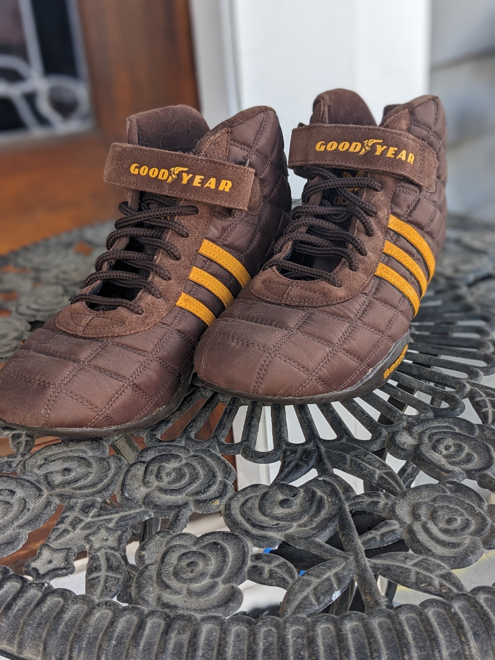 Adidas Goodyear High Top Sneakers (2004) Brown Gold Y2K Rare US 10